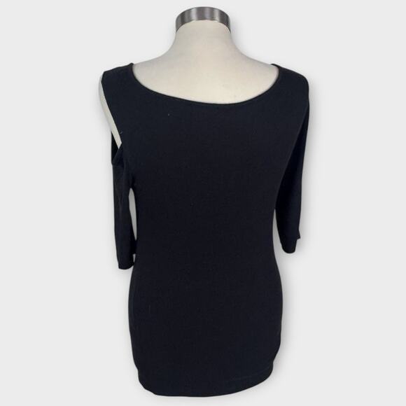 GOLDRAY Garima Black Asymmetric Cutout Cold Shoulder Top Small - Picture 7 of 8